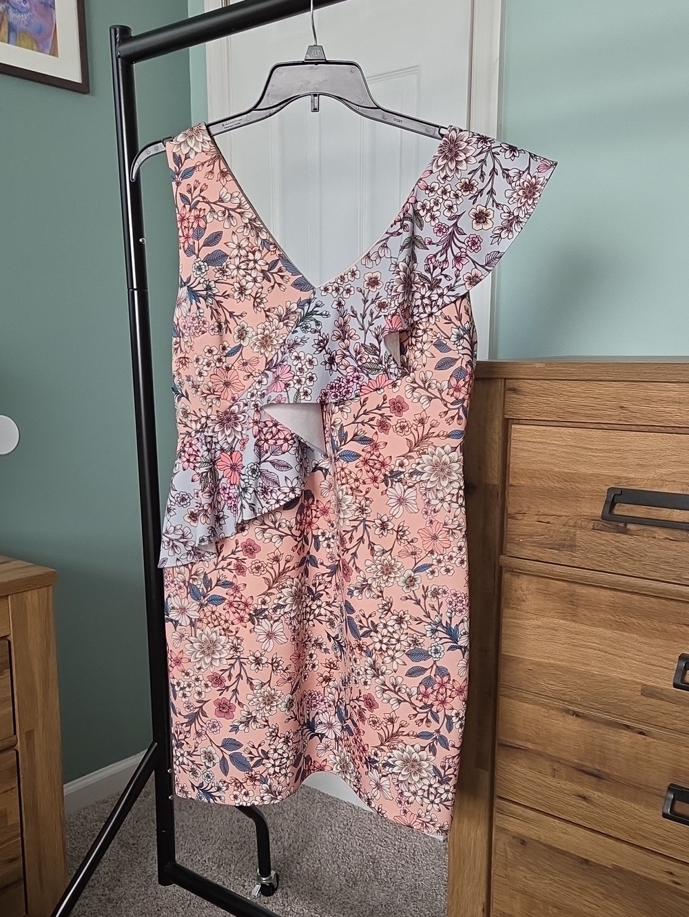 Alexia Admor Peach Floral One-Shoulder Ruffle Dress